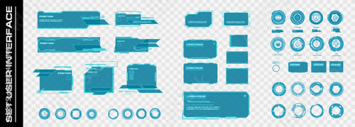 Set HUD UI elements on a transparent background. Futuristic interface with frames, callouts and dialogs. HUD digital interface