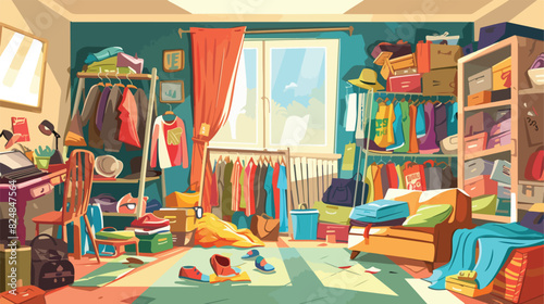 Disorderly room. Clutter interior mess house apartmen
