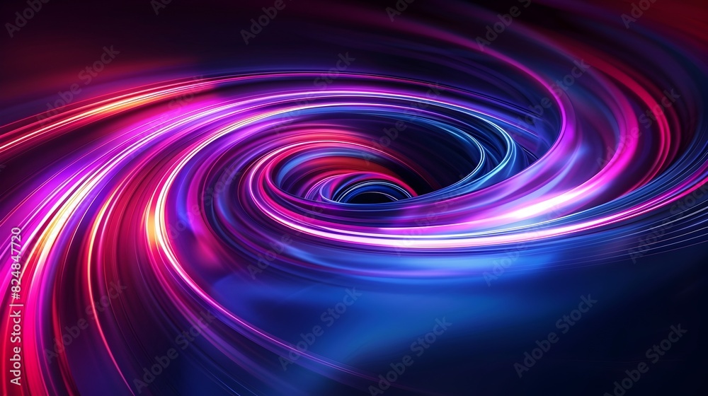 Neon Spiral Light Trails on Dark Backdrop with Vibrant Colors and Ample Space for Text Neon Spiral Light Trails on Dark Backdrop with Vibrant Colors and Ample Space for Text