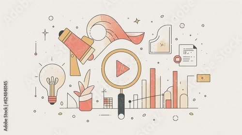 Vibrant 3D illustration of a marketing toolkit featuring a target icon