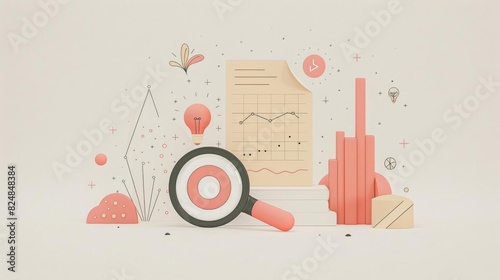 Vibrant 3D illustration of a marketing toolkit featuring a target icon