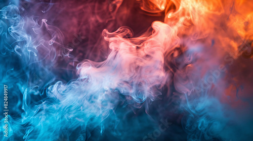 Abstract colorful smoke background. Colorful smoke texture on a dark background, vibrant hues of red and blue, perfect for digital art or design projects.