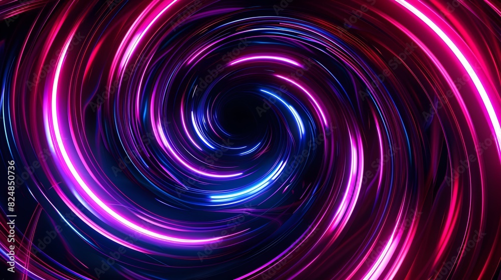 Mesmerizing Neon Light Spiral Vibrant Abstract Motion on Dark Backdrop for Modern Designs