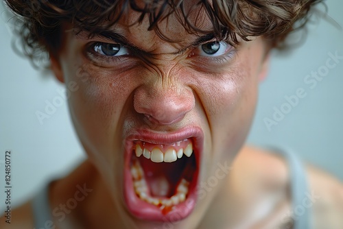 Digital artwork of men's face with open mouth yelling on white background
