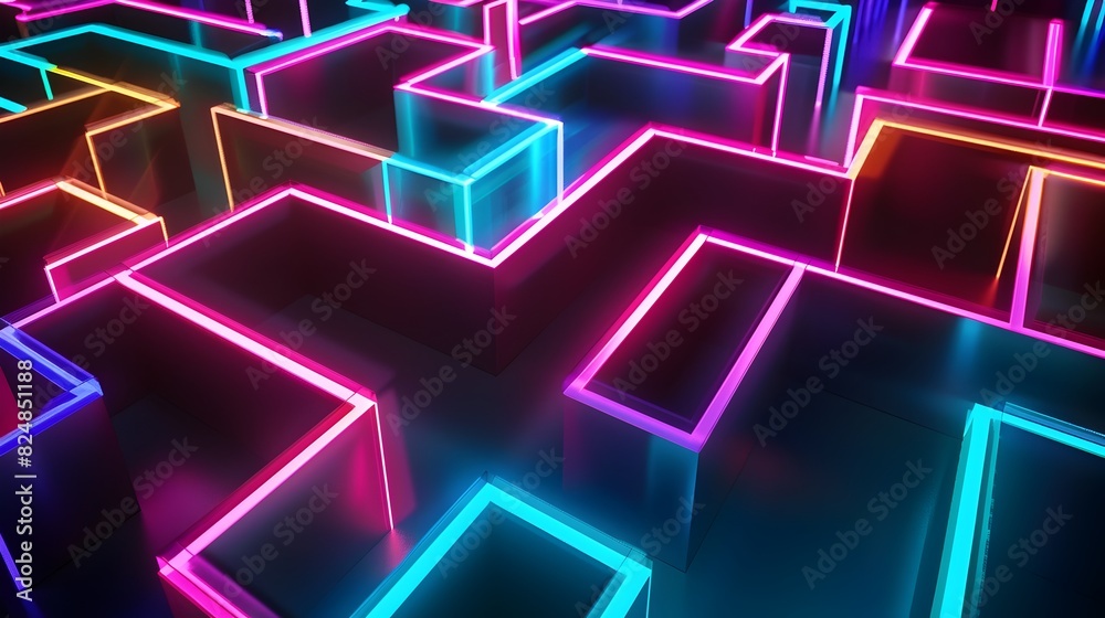 Neon Geometric Labyrinth Vibrant Abstract Design with Ample Space for Text Neon Geometric Labyrinth Vibrant Abstract Design with Ample Space for Text