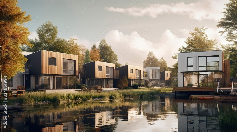 A photo of Minimal Cohousing Homes Reflecting light A photo of Minimal Cohousing Homes Reflecting light