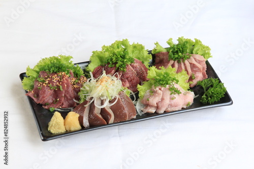 Japanese style raw meat menu with various parts