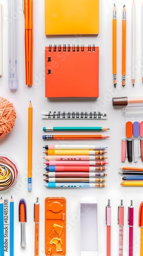 Meticulously Organized Office Supplies on Vibrant Minimalist Background