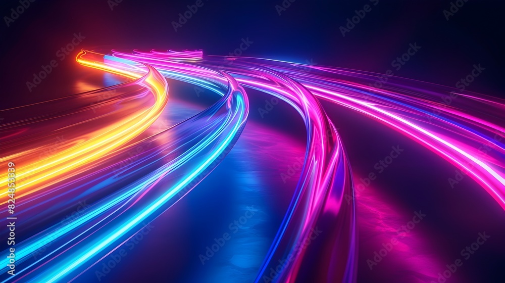 Radiant Neon Wave of Light and Dynamism on Dark Background Radiant Neon Wave of Light and Dynamism on Dark Background