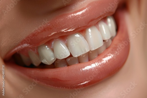 Perfect healthy teeth smile of young woman. Teeth whitening. Dental clinic patient. 