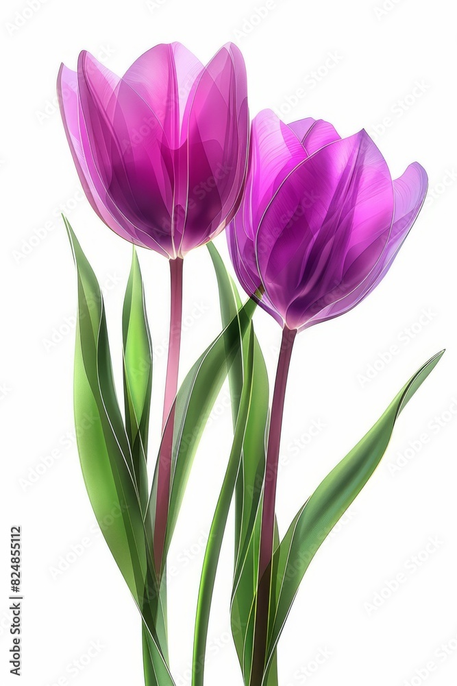 Elegant design featuring abstract illustration of two vibrant pink tulips with delicate gold line art on a white background Elegant design featuring abstract illustration of two vibrant pink tulips with delicate gold line art on a white background