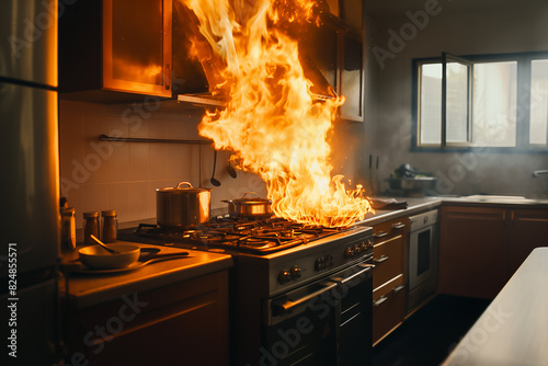 ガスコンロから燃え広がる台所の火災