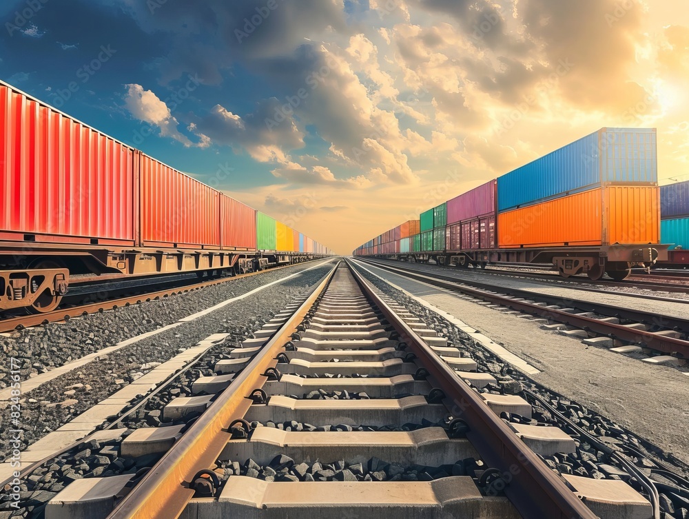 Obraz premium Export Logistics: Cargo Train Platform at Port Depot