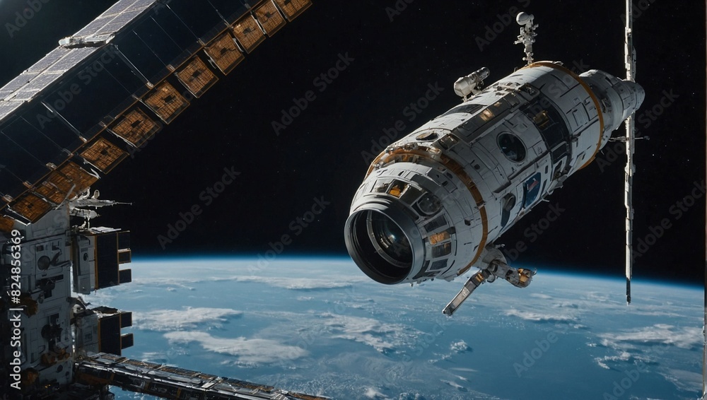 Fototapeta premium futuristic space station orbiting a distant