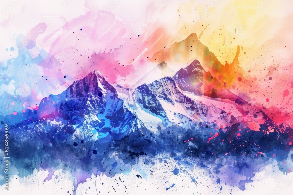Obraz premium colorful mountain watercolor with splash elements 