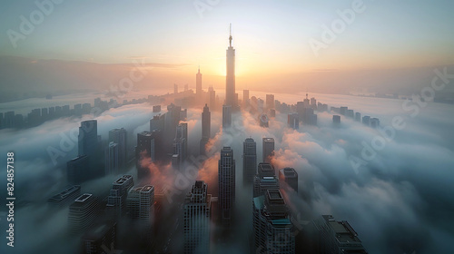 Thick smog over a big city, symbolising the air pollution problem. photo