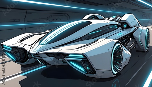 "Produce a series of futuristic vehicle designs powered by advanced AI technology."