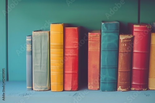 colourful books on a shelf -