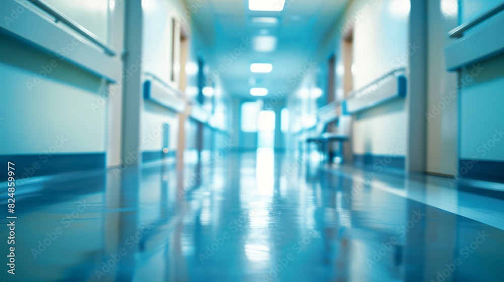A hospital hallway captured in a blurred state A hospital hallway captured in a blurred state