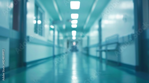 A blurred view of a hallway in a hospital setting