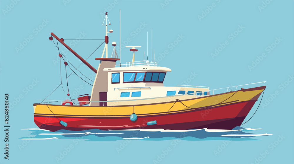 Fishing boat. Retro ship vessel color icon Cartoon vector