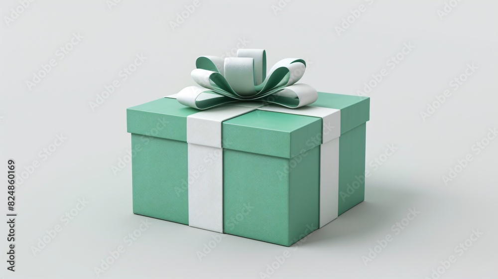 A green gift box adorned with a white bow A green gift box adorned with a white bow
