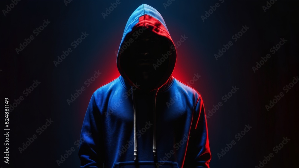 Mystery figure in a hoodie on a dark background Mystery figure in a hoodie on a dark background