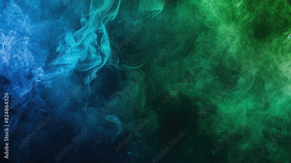 Abstract backdrop Cloud of green and blue smoke on a black isolated ...