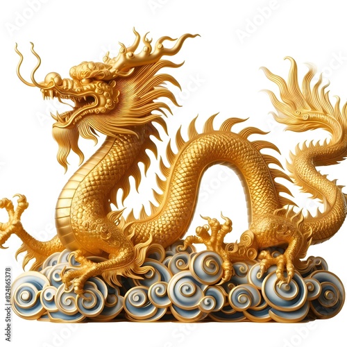 Chinese golden dragon on a white background.