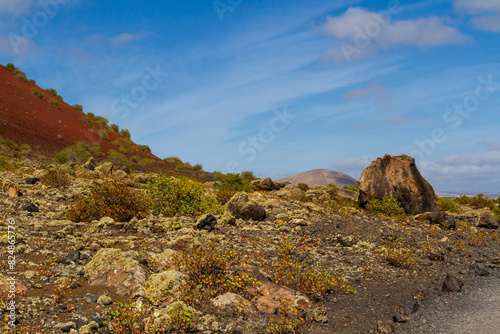 Haking trail around Montana Colorada. Huge volcanic bomb. Lanzarote island, Canary islands, Spain, Europe