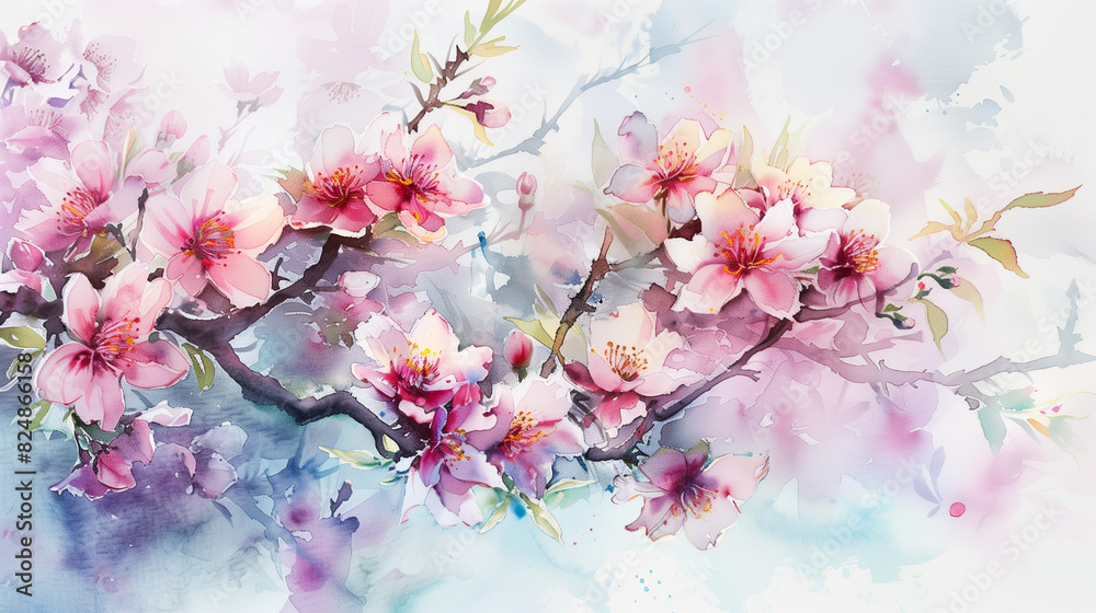 Delicate Cherry Blossoms in Watercolor Delicate Cherry Blossoms in Watercolor