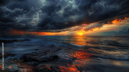 dramatic sky  stormy clouds  ocean sunset