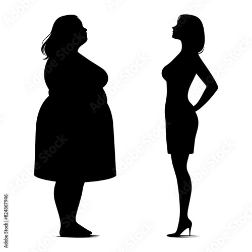Silhouette of an obese woman and a slim woman. Vector illustration