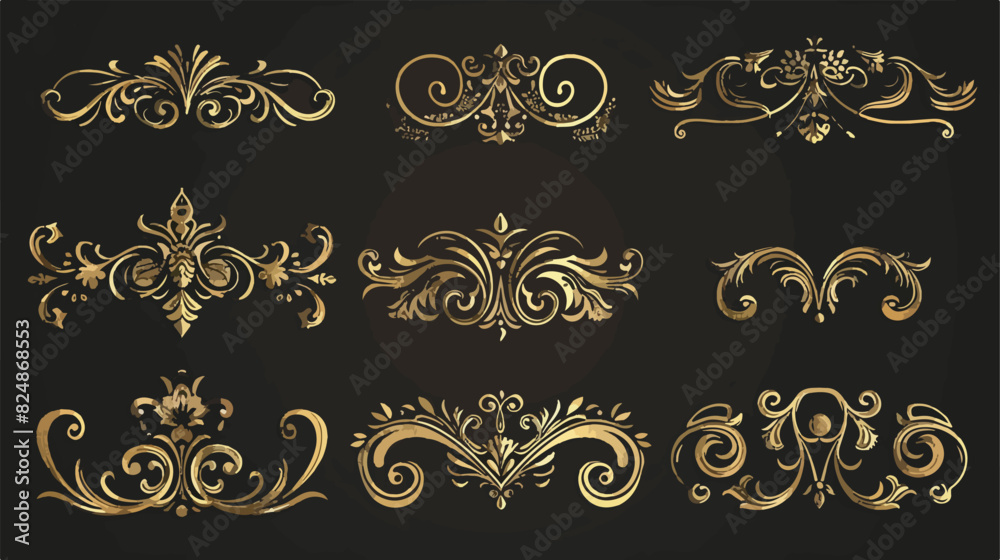 Golden calligraphic vignettes for menu designs and flo