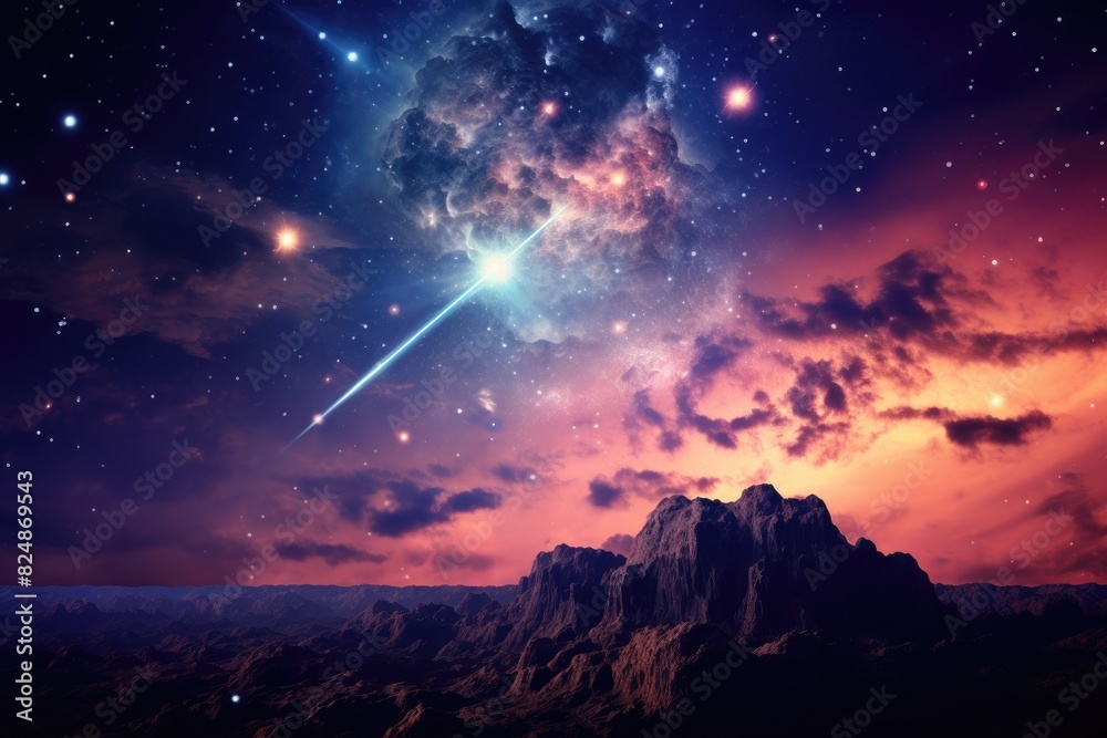 meteoroid in starry sky in the mountains at night meteoroid in starry sky in the mountains at night
