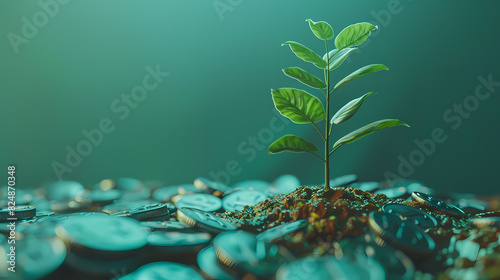 Sprouting plant in coin, symbolizing growth and financial success photo