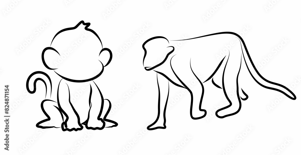 Obraz premium vector line art monkey, logo icon