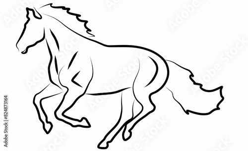 vector line art horse isolated on white background, logo icon