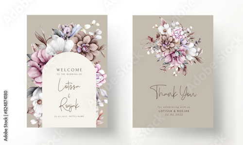 set of wedding invitation cards with beautiful flowers wreath