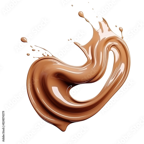 Brown chocolate liquid paint milk splash swirl wave isolated on transparent or white background