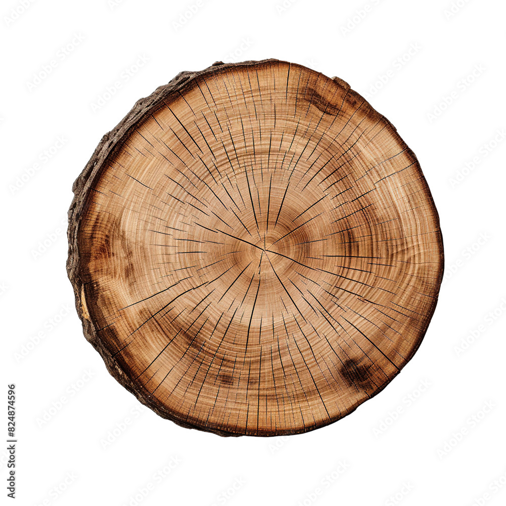 Round wooden tree slice trunk stump wood isolated on transparent or white background