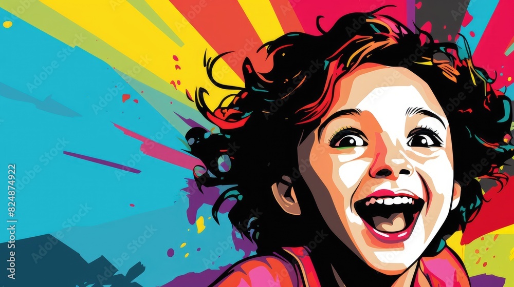 happy little girl colorful illustration