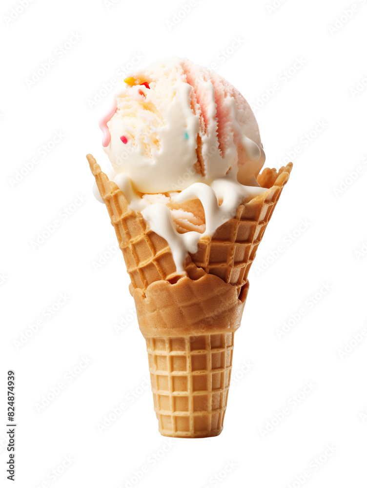 Ice cream on waffle cone isolated on transparent or white background Ice cream on waffle cone isolated on transparent or white background