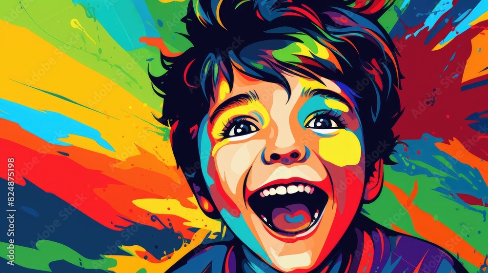 happy little boy colorful illustration