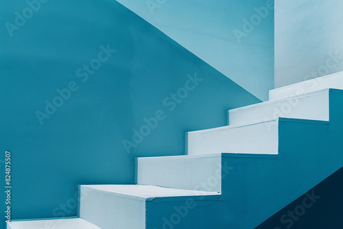 Minimalistic blue and white staircase with sharp angles