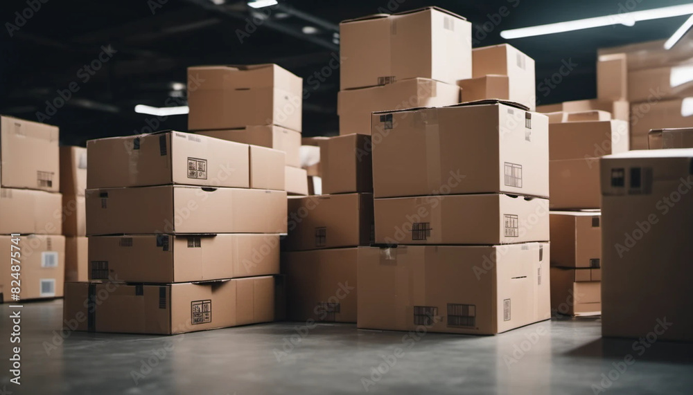 Pile of carton boxes in a warehouse. Pile of carton boxes in a warehouse.