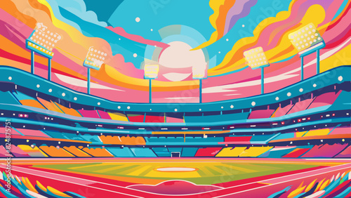 Vibrant Sunset at Empty Baseball Stadium Illustration