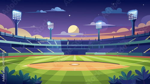 Moonlit Baseball Stadium Under Starry Night Sky