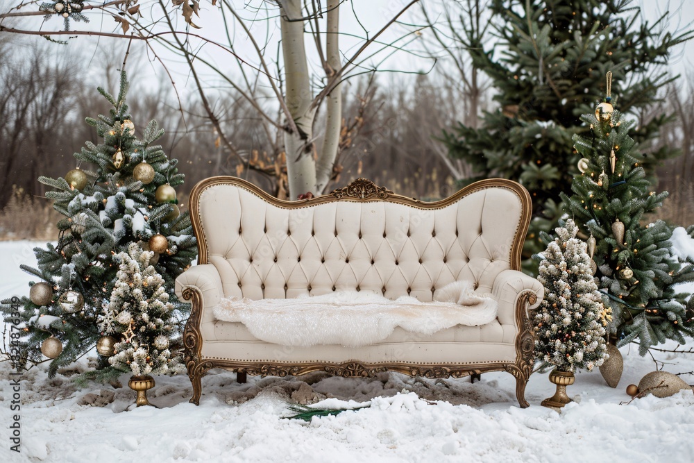 a couch in the snow