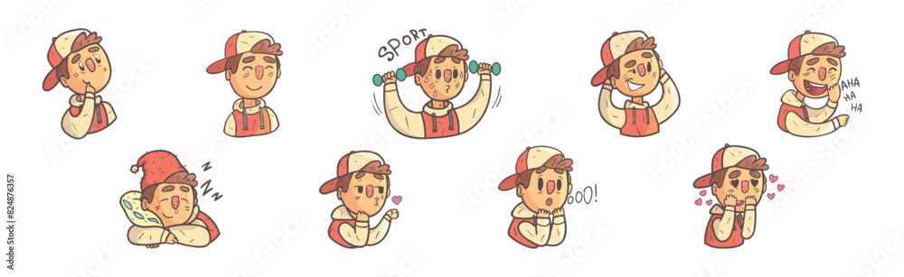 Funny Boy Character Showing Different Emotion Vector Set Funny Boy Character Showing Different Emotion Vector Set